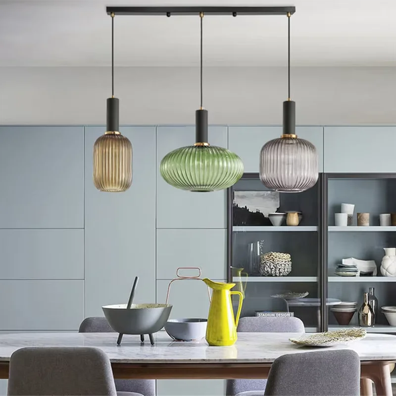 Colorful Retro Glass Pendant Light for Modern Dining and Cafe Spaces