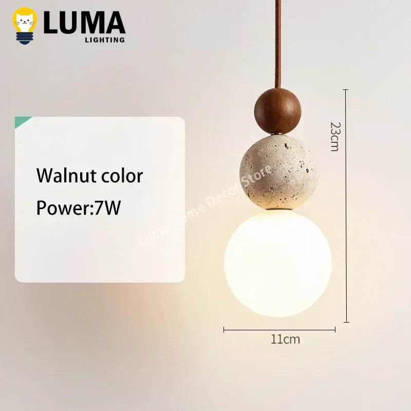 Natural Travertine and Wood Pendant Light for Modern Kitchen and Dining