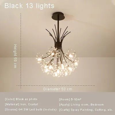 Modern Black Crystal LED Chandelier for Living Rooms and Dining Spaces