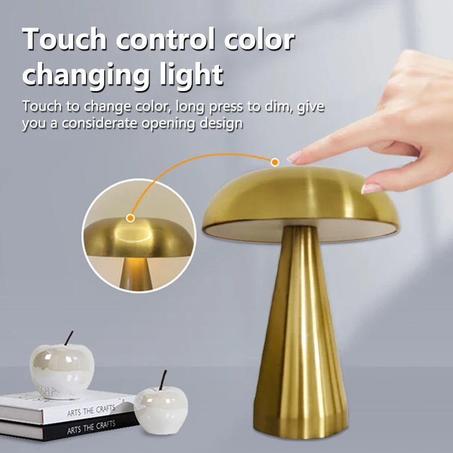 Mushroom Retro Table Lamp with Dimmable LED for Cafes and Desks
