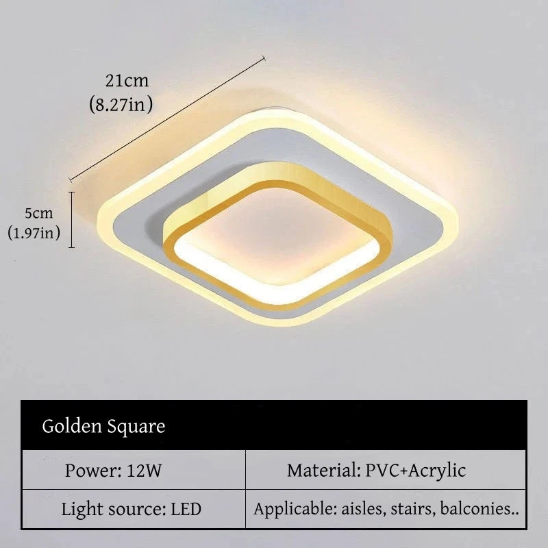 Modern Gold Metal LED Ceiling Light for Hallways and Staircases