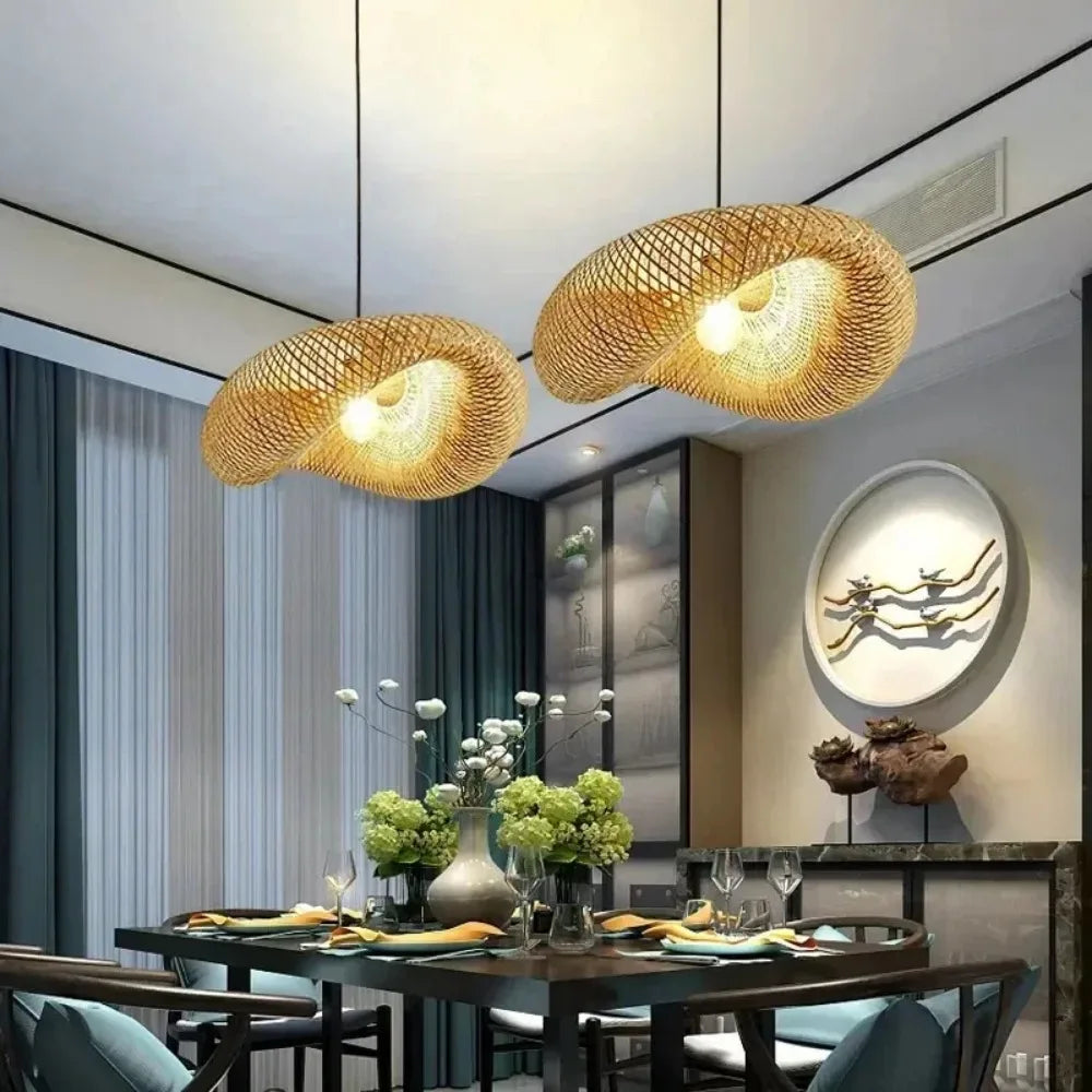 Handwoven Bamboo Pendant Light for Rustic Dining Rooms and Living Spaces