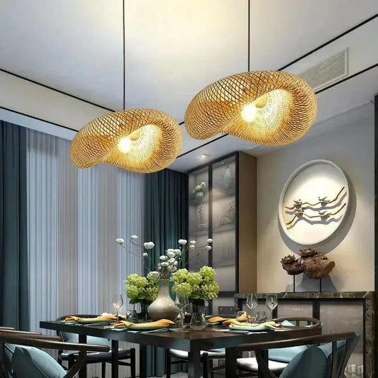 Handwoven Bamboo Pendant Light for Rustic Dining Rooms and Living Spaces