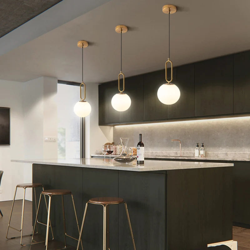 Nordic Glass Globe Pendant Light in Brass for Modern Dining Rooms