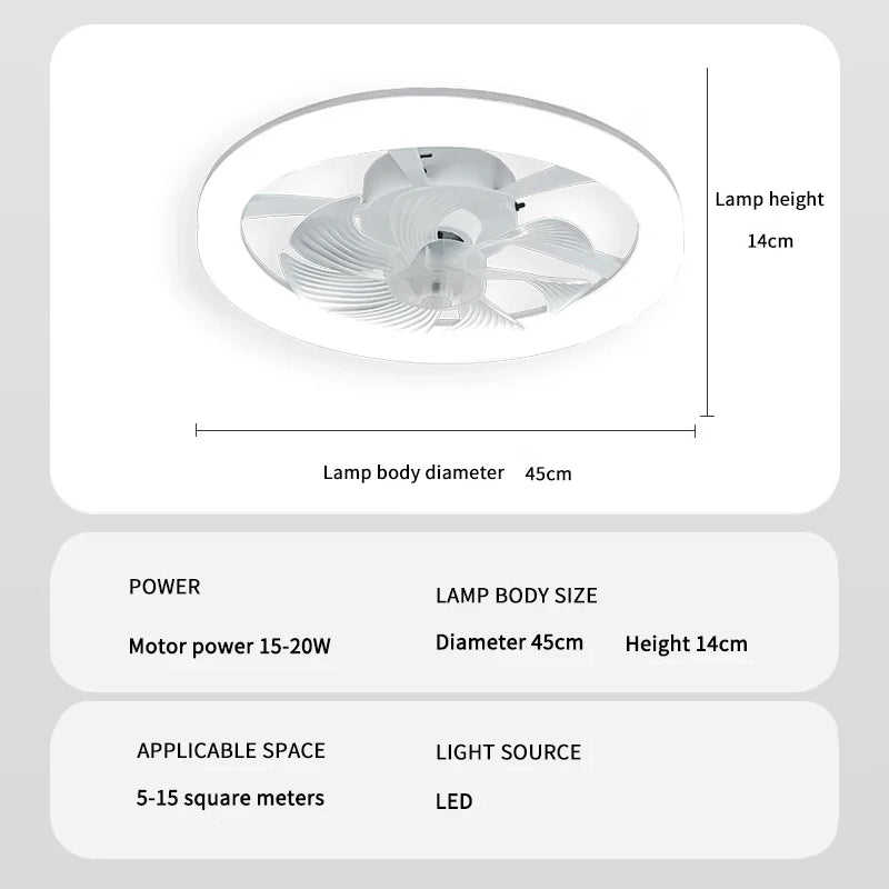 Modern Enclosed Ceiling Fan Light with Rotating Head for Living and Dining Rooms