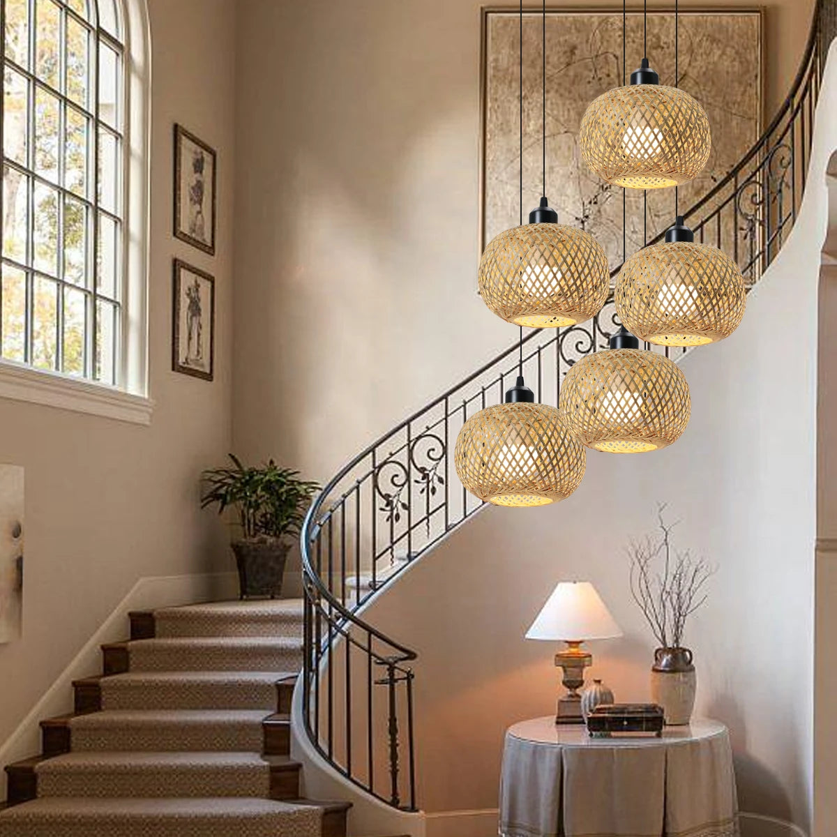Handwoven Bamboo Pendant Light for Rustic Cafe and Living Room Decor