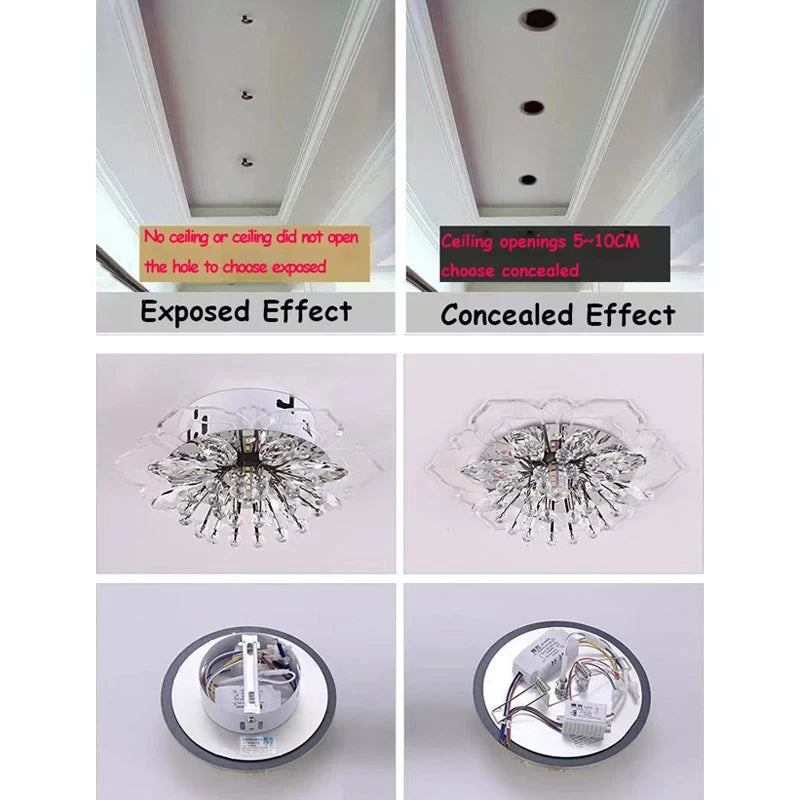 Floral Crystal LED Flush Mount Ceiling Light for Hallways and Living Rooms