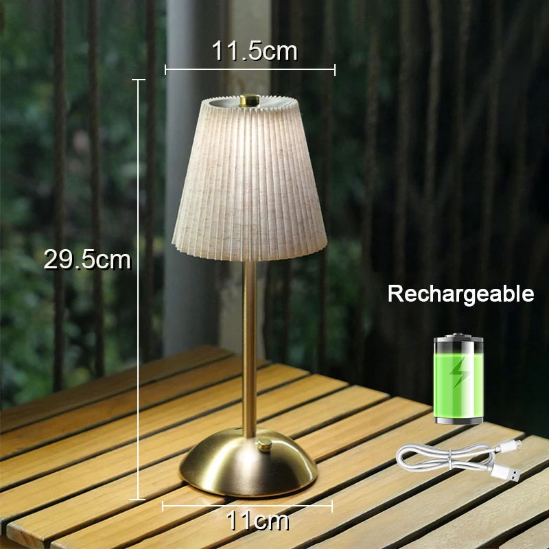 Pleated Cordless Table Lamp for Modern Home Office and Bedside Lighting