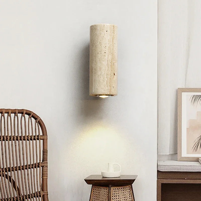 Wabi Sabi Travertine Wall Sconce for Minimalist Living Rooms and Bedrooms