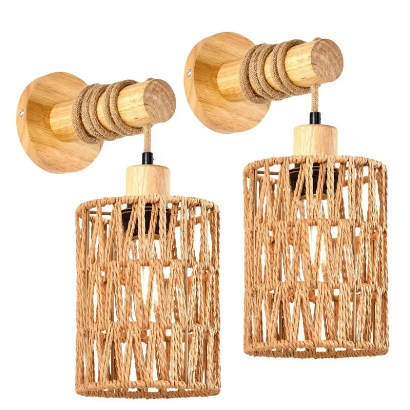 Rustic Hemp Rope Wall Lamp for Farmhouse Bedroom and Countryside Decor