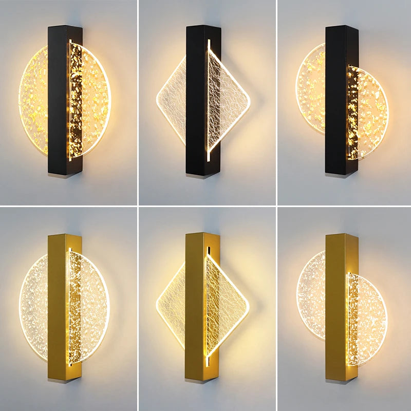 Modern Gold Foil LED Wall Sconce for Bedroom and Living Room