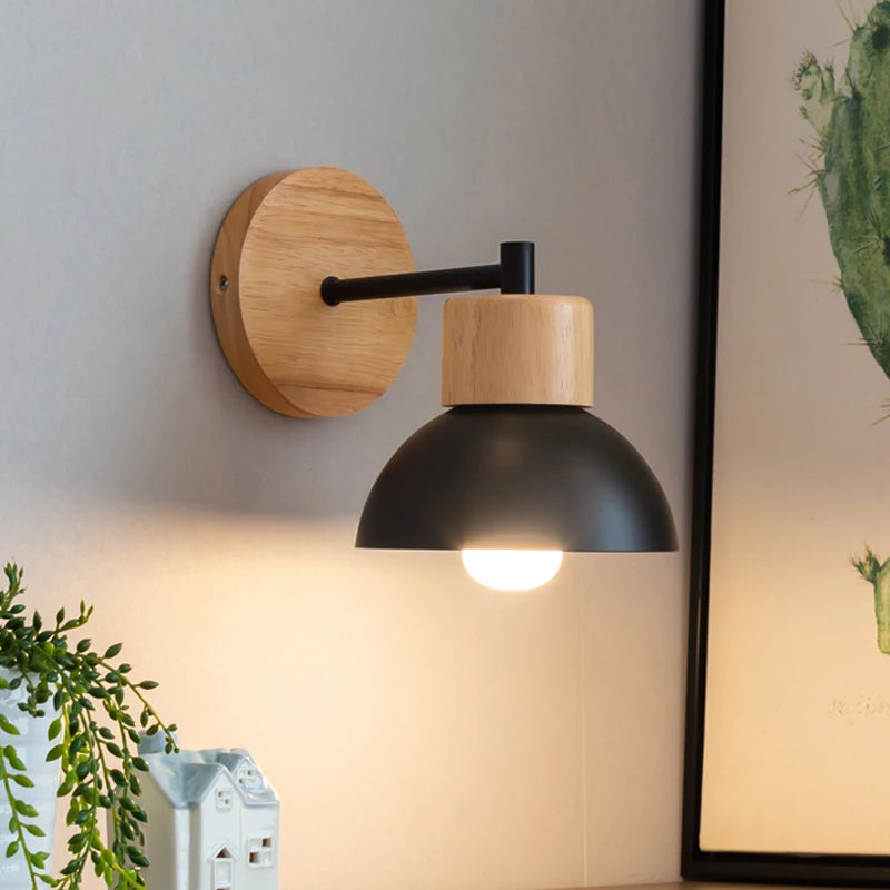 Nordic Wooden LED Wall Sconce for Modern Bedroom and Hallway Lighting