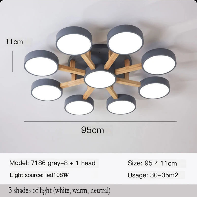 Modern Wooden LED Ceiling Chandelier for Dining Rooms and Contemporary Living Spaces