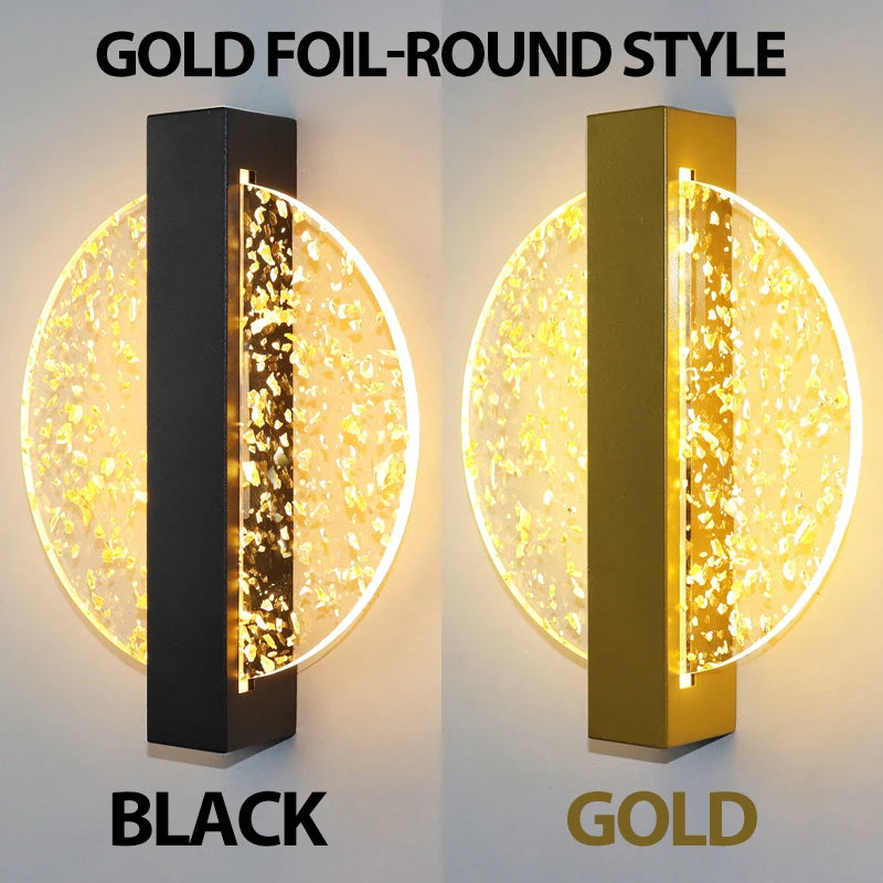 Modern Gold Foil LED Wall Sconce for Bedroom and Living Room