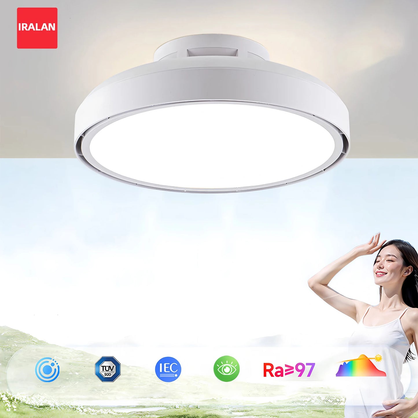 Modern Bladeless Ceiling Fan with Dimmable LED Light and Remote