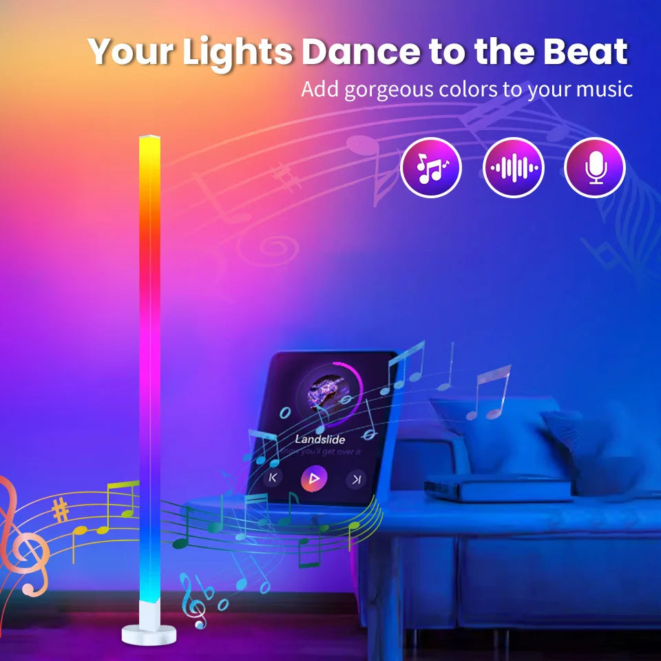 Modern RGB LED Corner Floor Lamp with Music Sync for Living Rooms