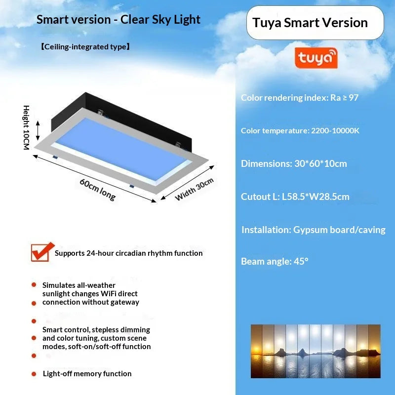 Intelligent LED Sky Panel Light for Kitchen and Bathroom Daylight Simulation
