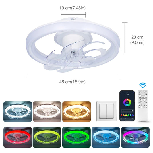 Modern LED Ceiling Fan with Remote and App Control for Living Rooms