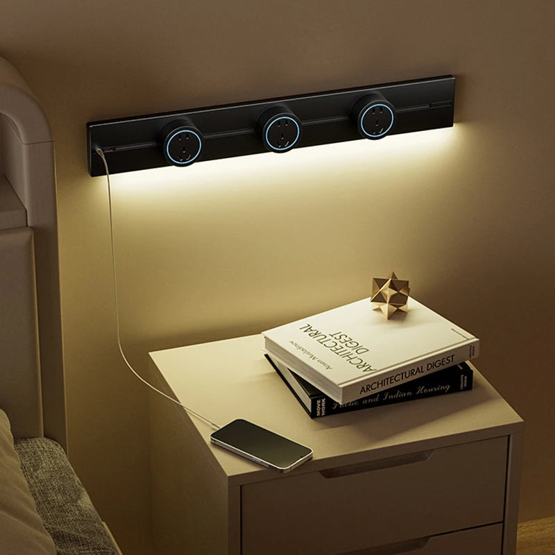 Modular Wall Mounted Track Lighting Rail with USB Charging Ports
