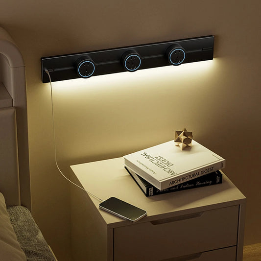Modular Wall Mounted Track Lighting Rail with USB Charging Ports