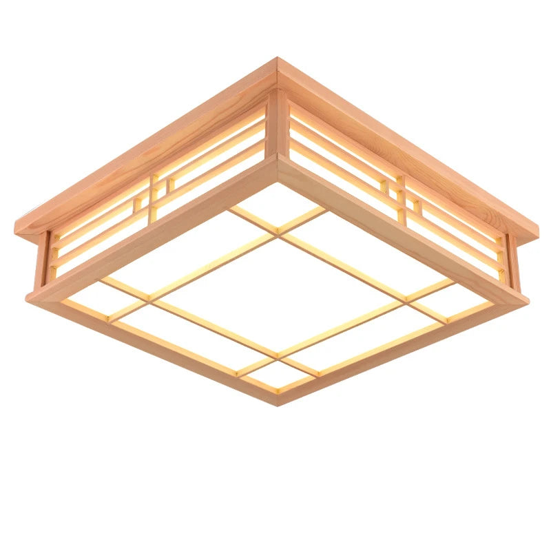 Japanese Inspired Wood Ceiling Light for Dining Rooms and Minimalist Homes