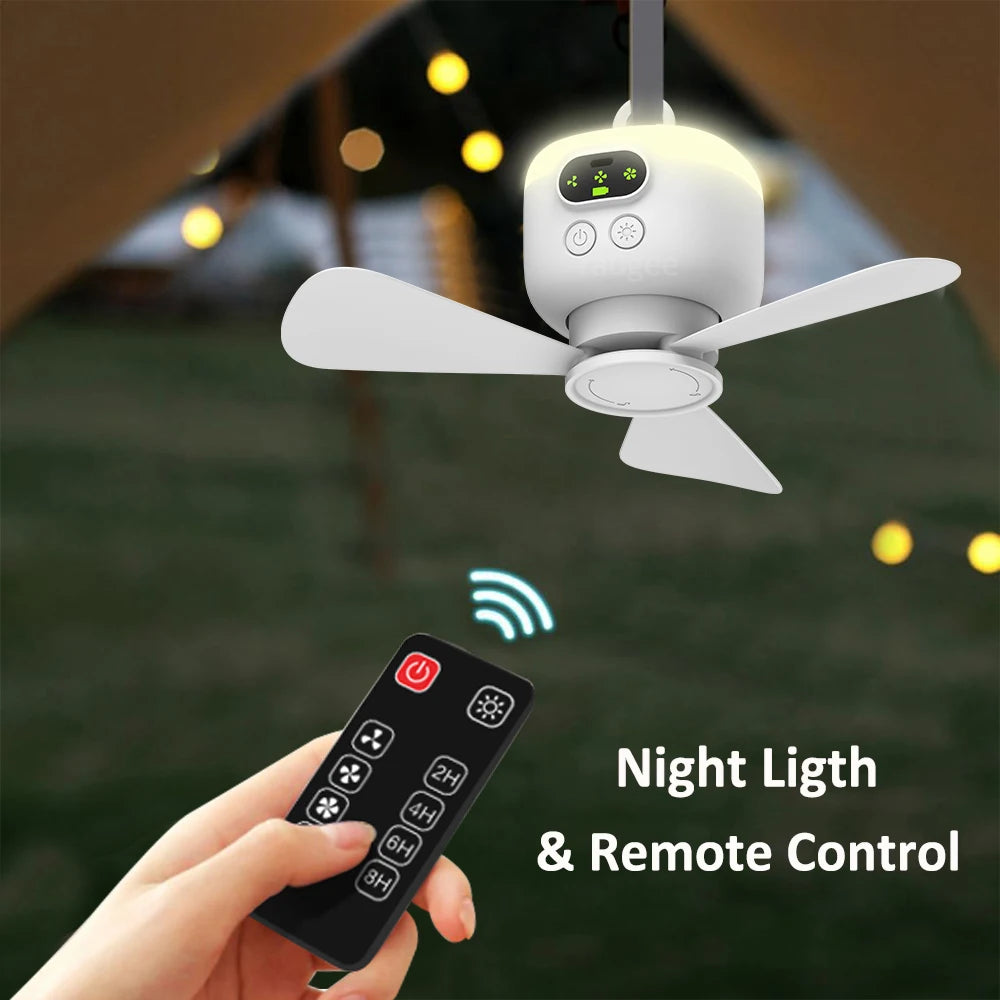 Rechargeable Portable Ceiling Fan with Remote Light for Camping and Outdoor Spaces