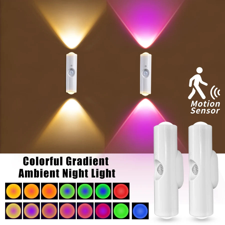 Rechargeable Motion Sensor Wall Light with Sunset Gradient Effect for Bedroom Interiors
