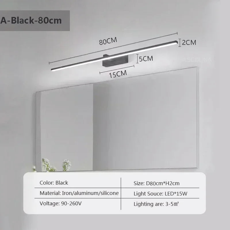Modern LED Strip Wall Light for Bathroom Vanity and Bedroom Mirror Decor