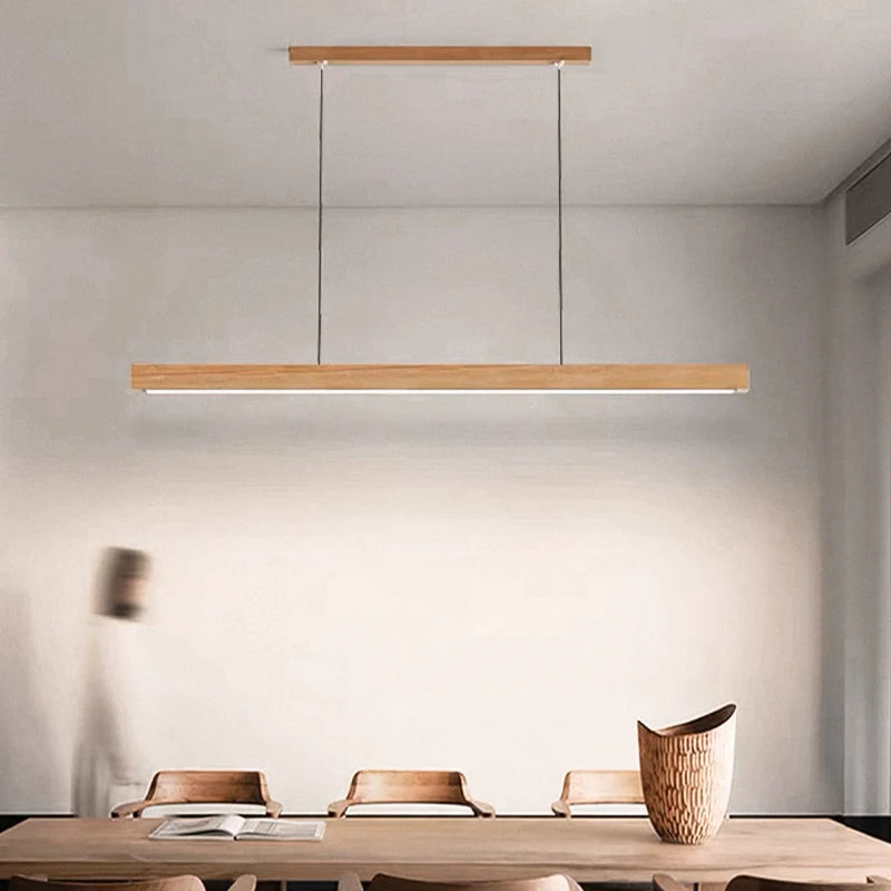 Modern Linear Wood LED Pendant Light for Dining Rooms and Offices