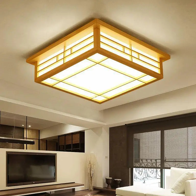 Japanese Minimalist Solid Wood LED Ceiling Lamp for Bedrooms and Living Rooms