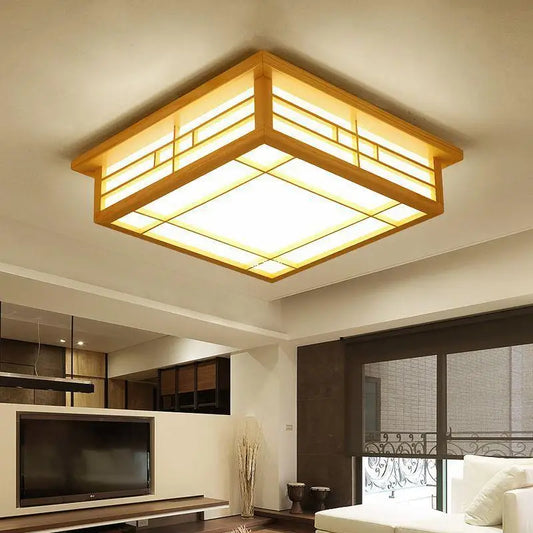Japanese Minimalist Solid Wood LED Ceiling Lamp for Bedrooms and Living Rooms
