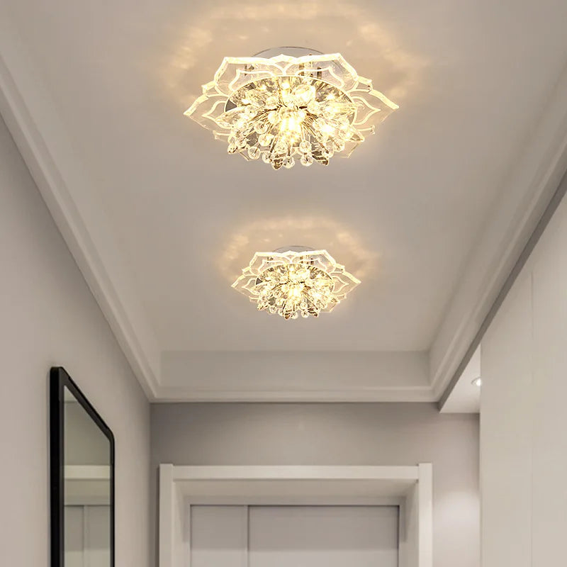 Floral Crystal LED Flush Mount Ceiling Light for Hallways and Living Rooms