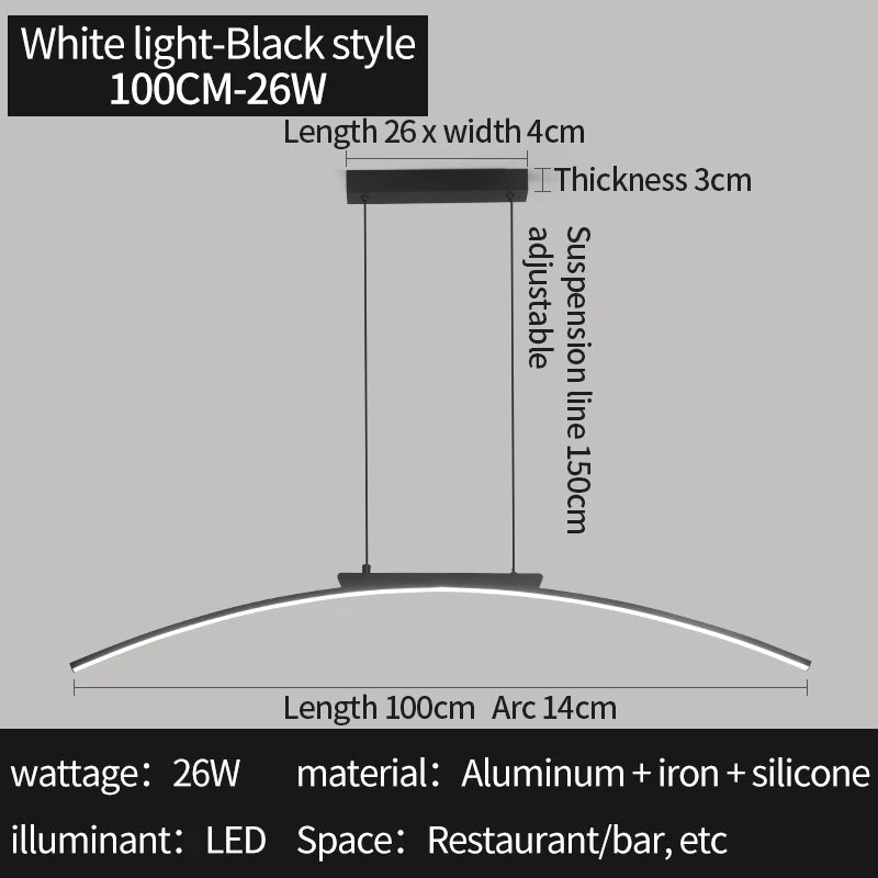 Modern Arc LED Pendant Light for Kitchen Islands and Dining Rooms