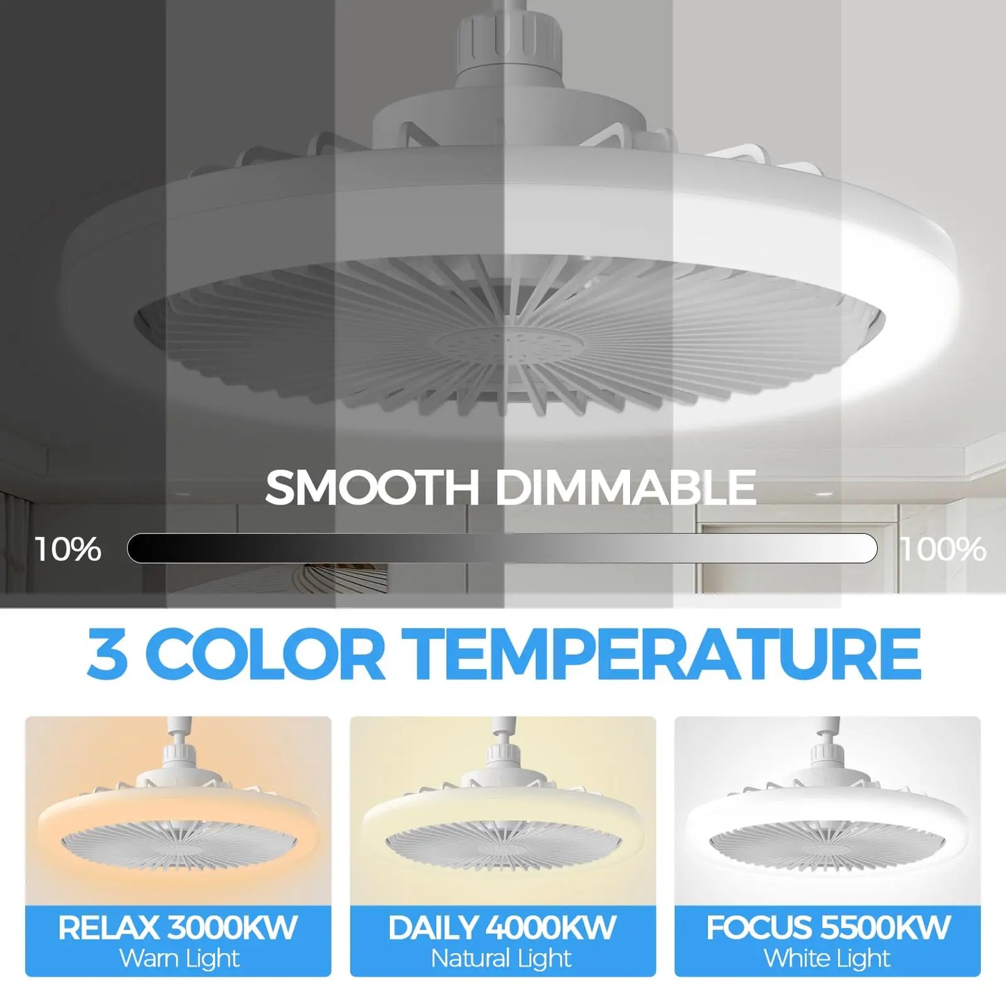 Modern LED Ceiling Fan Light with Dimmable Settings for Bedrooms
