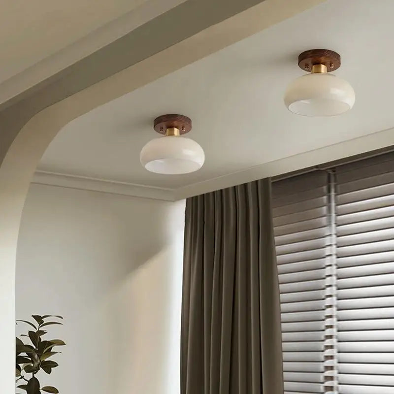 Modern Walnut and Copper LED Ceiling Light for Hallways and Living Rooms