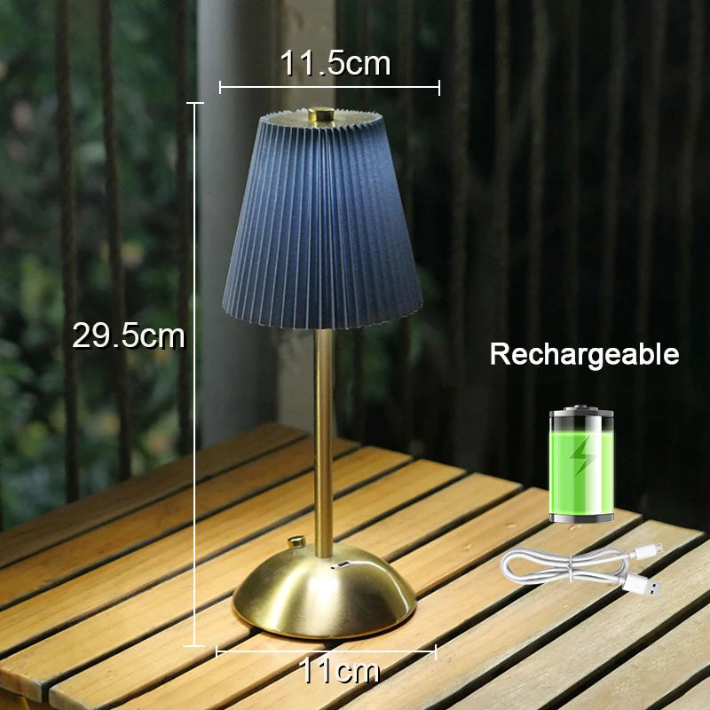 Pleated Cordless Table Lamp for Modern Home Office and Bedside Lighting