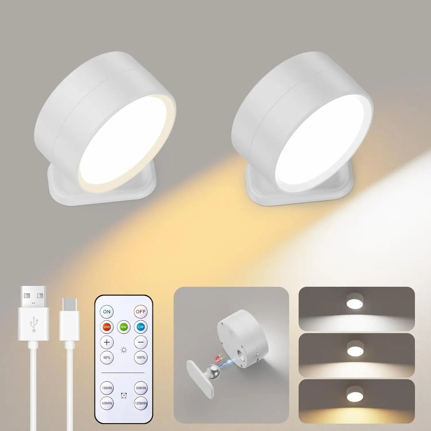 Magnetic LED Wall Sconce with Remote for Modern Bedroom Lighting