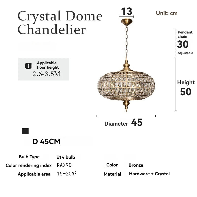 Vintage Copper Crystal Pendant Light for Luxury Dining Rooms and Hotels