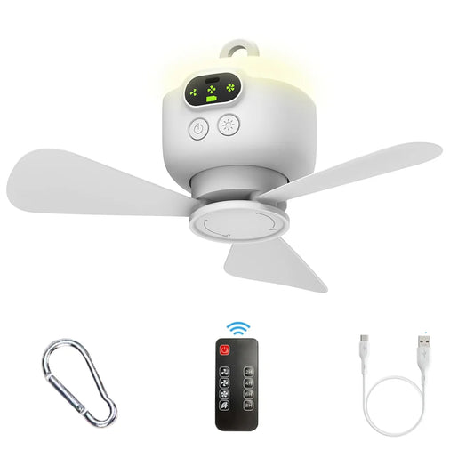 Rechargeable Portable Ceiling Fan with Remote Light for Camping and Outdoor Spaces