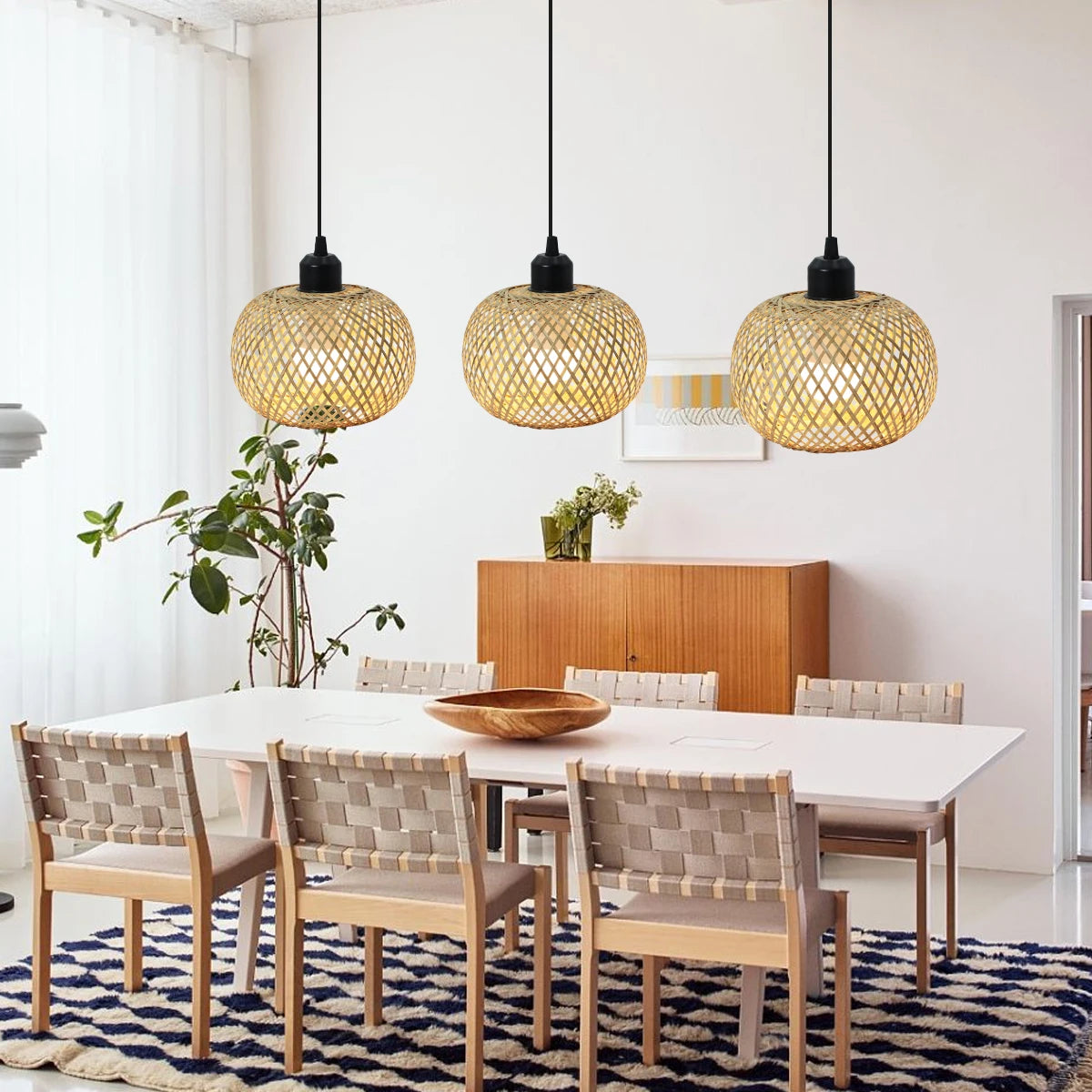 Handwoven Bamboo Pendant Light for Rustic Cafe and Living Room Decor