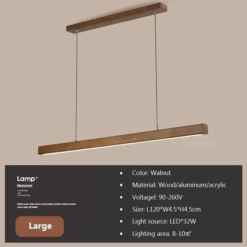 Modern Linear Wood LED Pendant Light for Dining Rooms and Offices