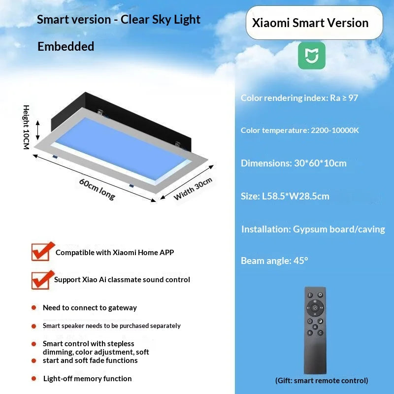 Intelligent LED Sky Panel Light for Kitchen and Bathroom Daylight Simulation