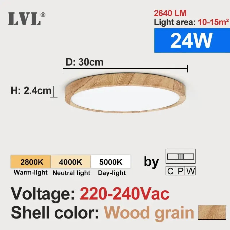 Modern Round Wood Grain LED Flush Mount Light for Kitchen and Bedroom