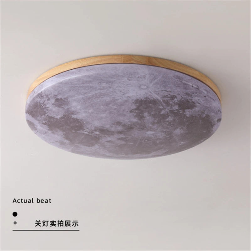 Modern Moon LED Ceiling Lamp with Wood Finish for Living Spaces