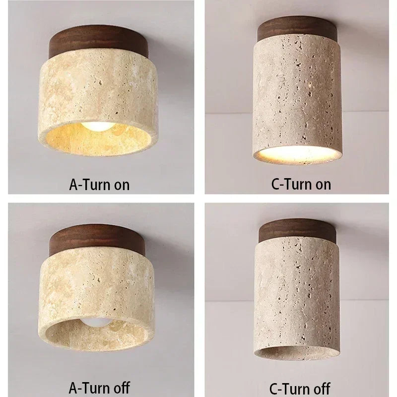Modern Travertine Stone Flush Mount Ceiling Light for Hallways and Foyers