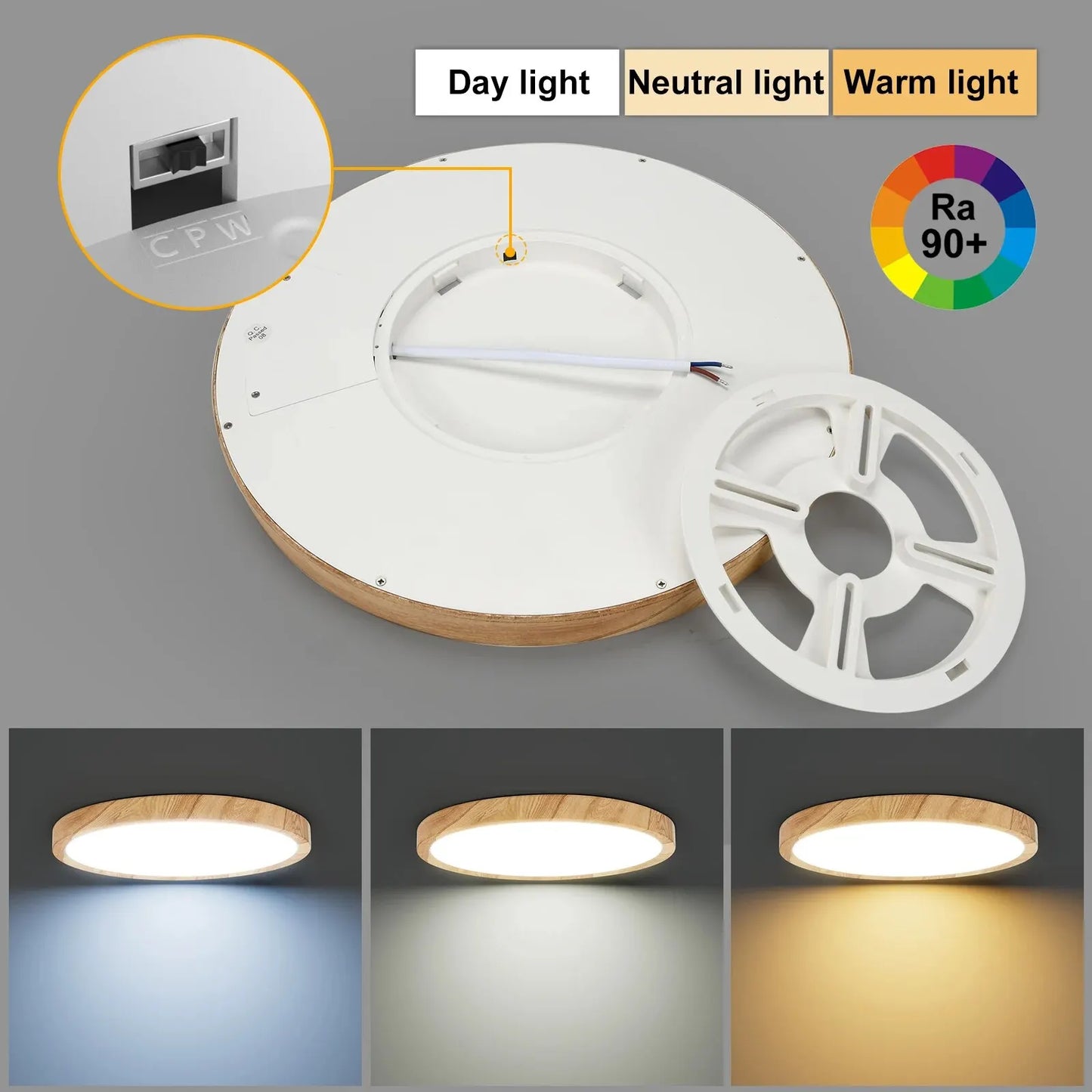 Modern Round Wood Grain LED Flush Mount Light for Kitchen and Bedroom