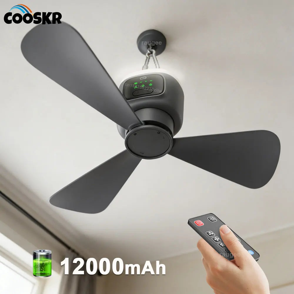 Rechargeable Portable Ceiling Fan with LED Light for Outdoor and Home