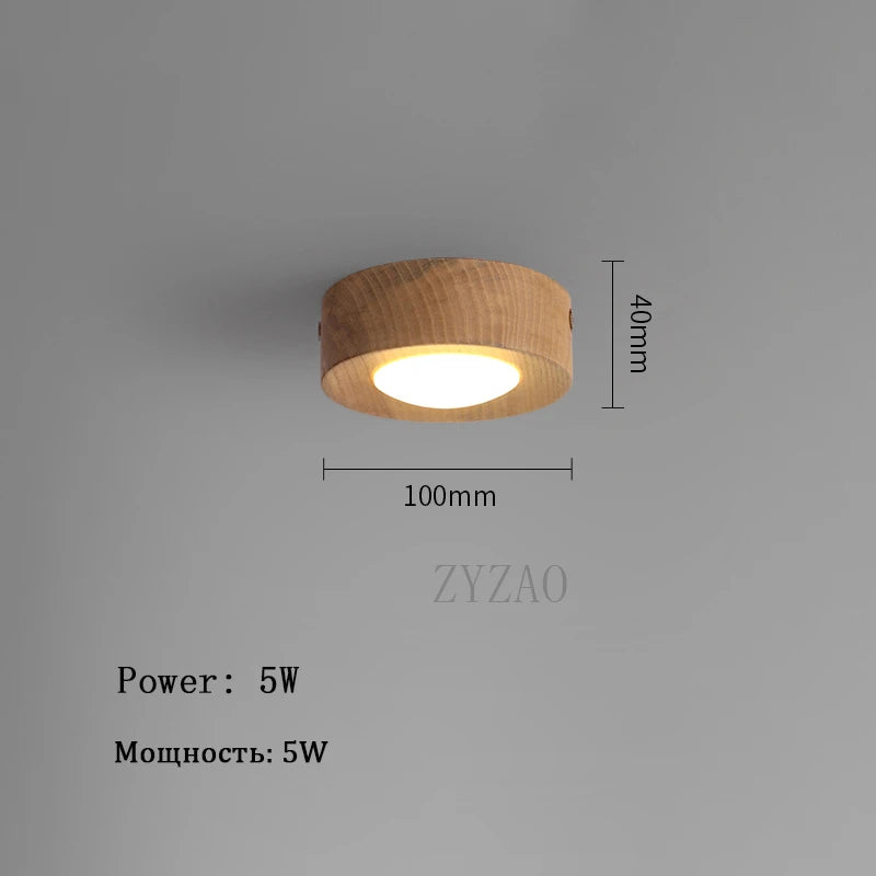Modern Walnut Wood Flush Mount Ceiling Light for Hallways and Living Rooms