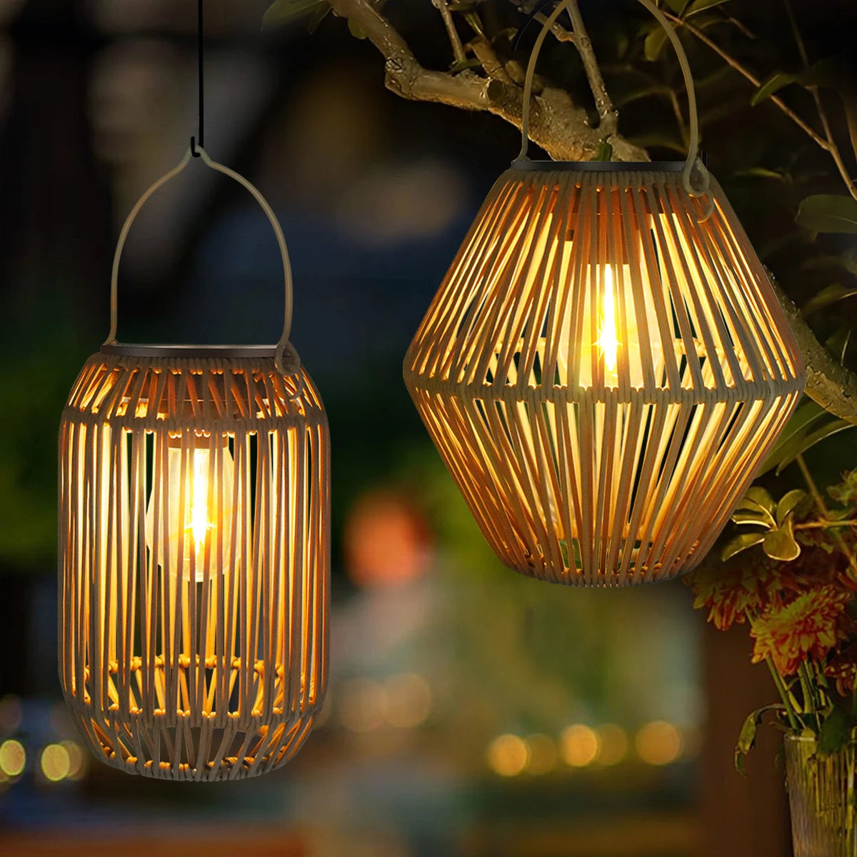 Woven Solar Hanging Lantern for Bohemian Garden and Patio Decor