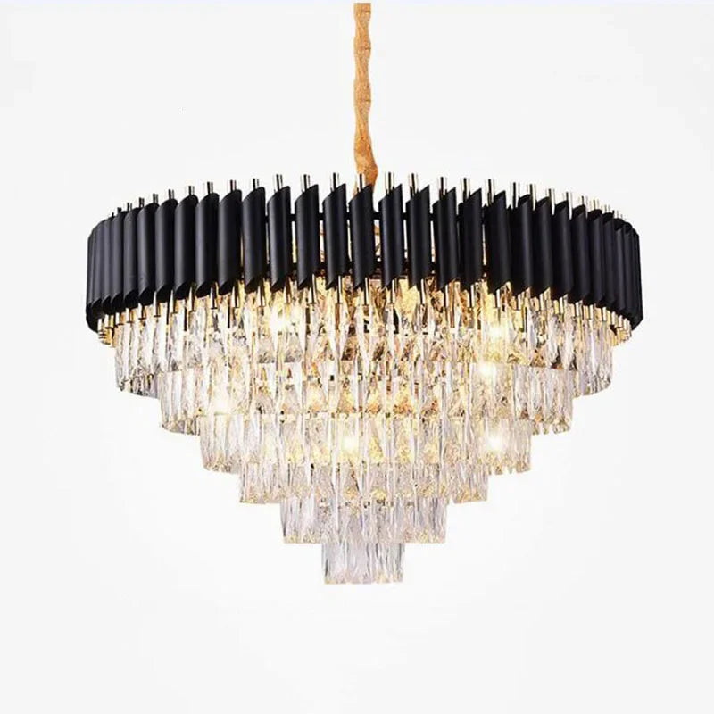 Modern Gold and Black Crystal Chandelier for Luxury Hotel and Living Room